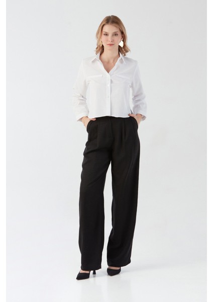 Düğmeli Yüksek Bel Palazzo Pantolon