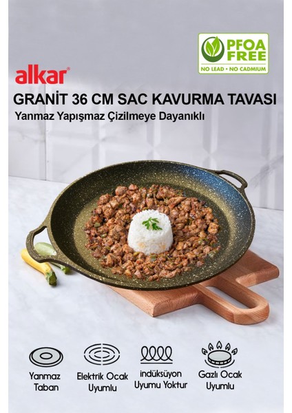 36 cm Ocak Üstü Fırına Girebilir Granit Yanmaz Yapışmaz Sac Kavurma Tavası