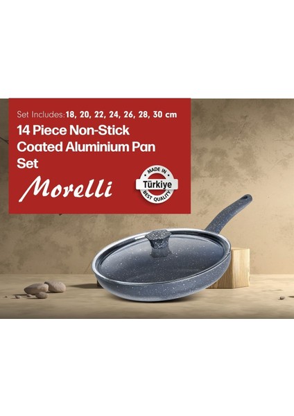 14 Pcs Granit Kapaklı Tava Seti