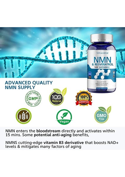 Nmn - Niacinamide - Tmg - Resveratrol Anti-Aging Age 1500 mg Nicotinamide 120 Caps fırsatları