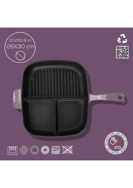 Döküm Dikdörtgen 3 Bölmeli Izgara Tava Döküm Demir Yekpare Saplı Ölçü: 26X30 Cm. fırsatları