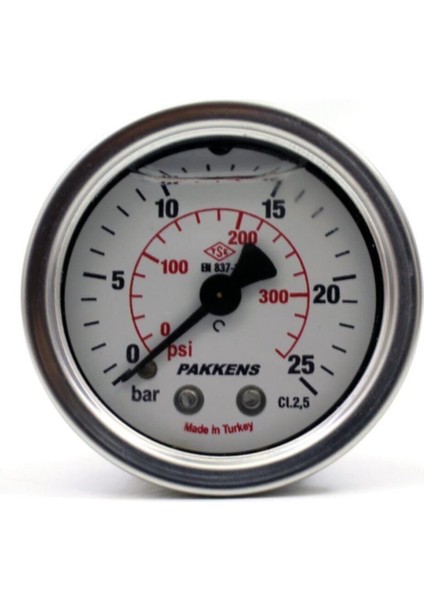 0-25 Bar 63 mm Arkadan Bağlantılı Gliserinli Manometre G 1/4 Inç