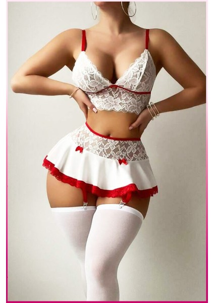 Kadın Beyaz Etekli, Dantel Büstiyer Hizmetçi Kostüm fırsatları