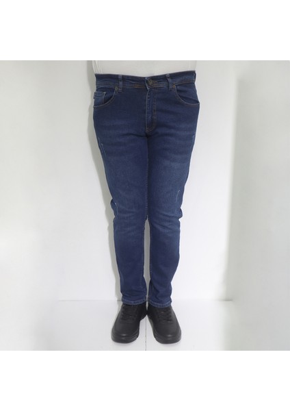 Hacker Fistan Store Erkek Lacivert Yüksek Bel Rahat Kesim Boru Paça Jean Pantolon