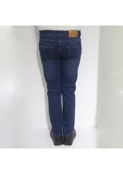 Hacker Fistan Store Erkek Lacivert Yüksek Bel Rahat Kesim Boru Paça Jean Pantolon