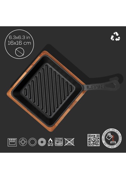 Döküm Mini Kare Izgara Tava Kayın Ahşap Altlıklı Döküm Demir Yekpare Saplı Ölçü 16X16CM. fırsatları