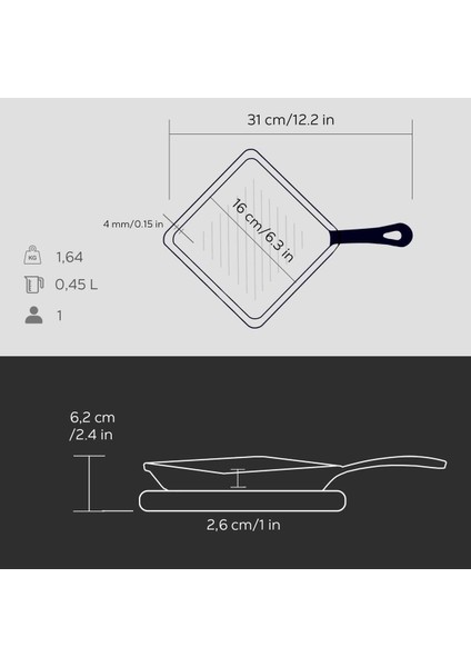 Döküm Mini Kare Izgara Tava Kayın Ahşap Altlıklı Döküm Demir Yekpare Saplı Ölçü 16X16CM. indirimleri