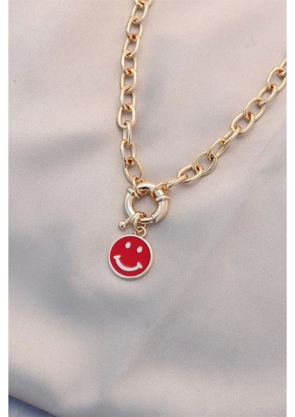 Yeni Sezon Kırmızı Renk Smile Model Retro Gold Metal Kolye
