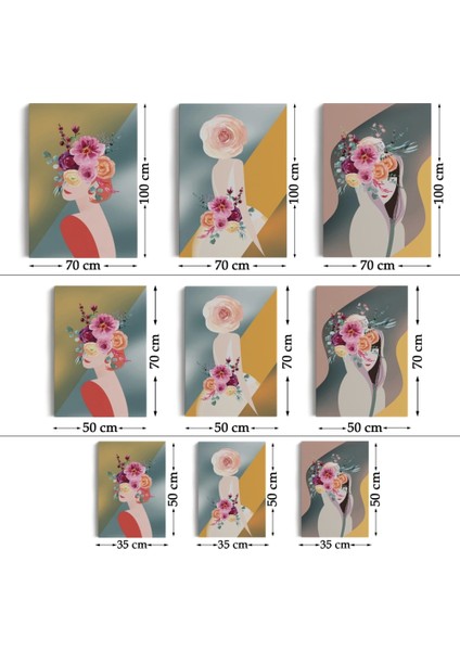 - Renkli Çiçekli Kadınlar Dekoratif Duvar Tablosu Üçlü Set-Dj-87 fırsatları