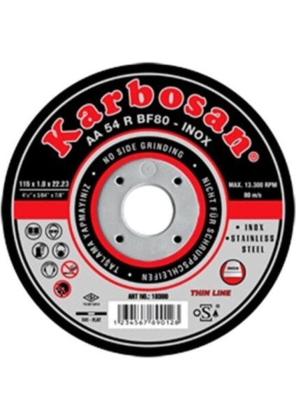 115X1,0X22 Düz Thınlıne Inox Kesme Taşı 25'li Paket