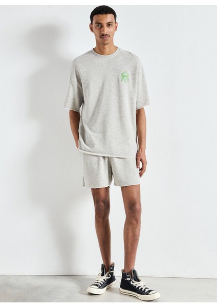 Bisiklet Yaka Gri Melanj Erkek T-Shirt MZOF02AE25GCPVB