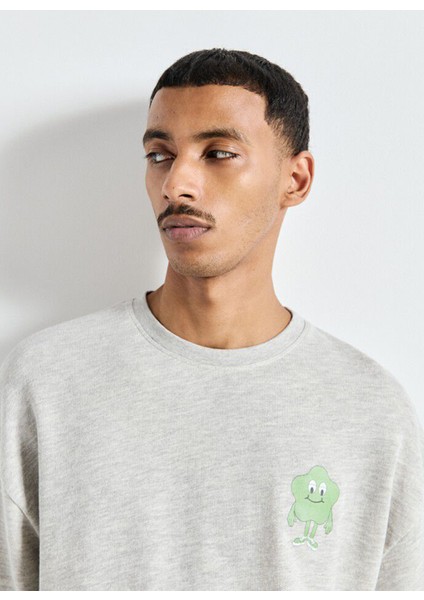 Bisiklet Yaka Gri Melanj Erkek T-Shirt MZOF02AE25GCPVB modelleri
