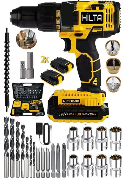 Alman COPER328 Vf 25 Amp Çift Çelik Şanzıman Şarjlı Çift Akülü Vidalama Matkap Bakır Sargılı Tam Pr