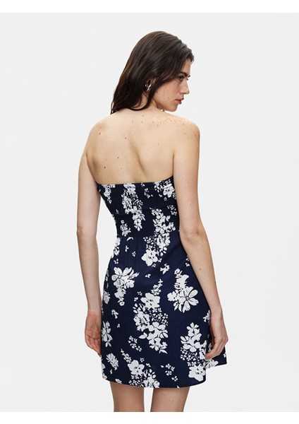 Kadın Çiçekli Mini Lacivert Elbise modelleri