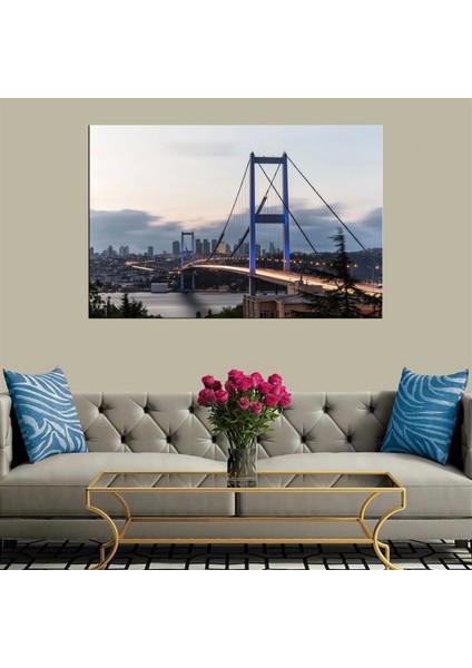 - Dekoratif Baskı Boğaz Köprüsü Işıklar Kanvas Tablo