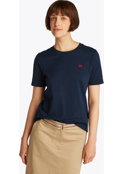 Bisiklet Yaka Mavi Kadın T-Shirt WW0WW45522C1G fiyatları