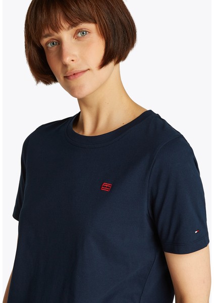 Bisiklet Yaka Mavi Kadın T-Shirt WW0WW45522C1G modelleri