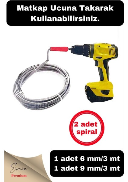 Pratik Ergonomik Matkap Ucu Boru Temizleme ve Tıkanıklık Açma Spirali 3 Metre 2 Adet