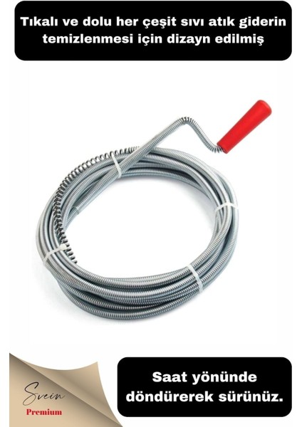 Pratik Ergonomik Matkap Ucu Boru Temizleme ve Tıkanıklık Açma Spirali 3 Metre 2 Adet