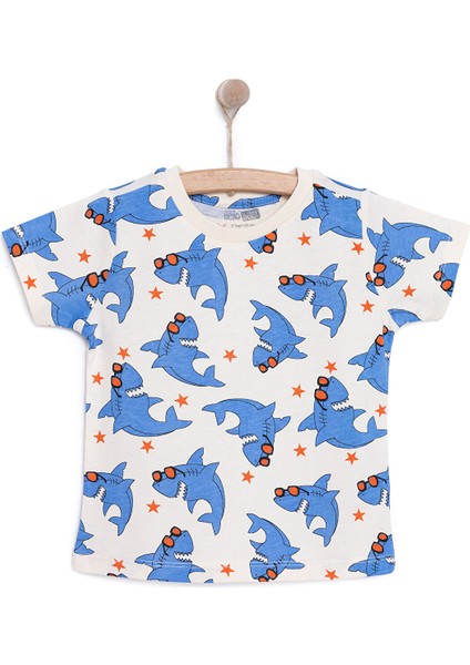 Basic Erkek Köpek Balığı Baskılı T-Shirt Erkek Bebek
