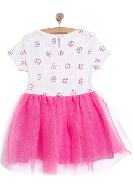 Kız Bebek Basic Elbise Bisiklet Yaka Kısa Kol Pembe
