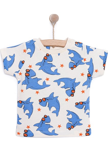 Basic Erkek Köpek Balığı Baskılı T-Shirt Erkek Bebek