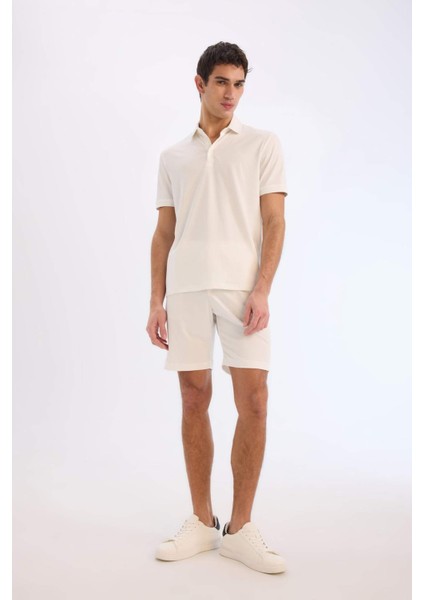 Regular Fit Beli Bağcıklı Krinkıl Bermuda Şort E0980AX25SM