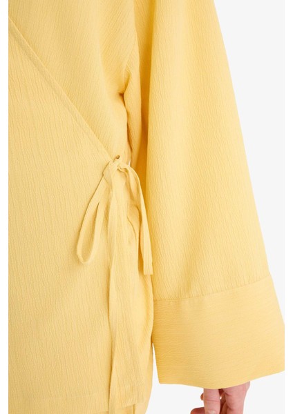 Relax Fit 2'li Takım Gofre Dokulu Uzun Kollu Kimono Pantolon F4095AX25SM