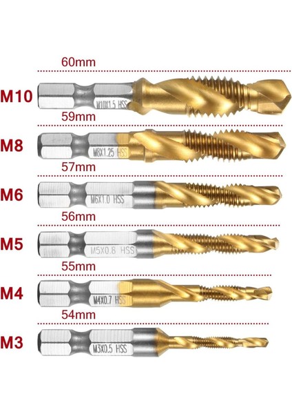 Kılavuz Pafta Seti 6 Parçalı M3 M4 M5 M6 M8 M19 Matkap Klavuz Takımı Ahşap Plastik Metal Pah Açma