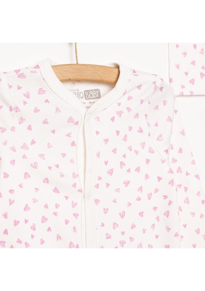 Yenidoğan Kız Bebek Tulum-Bere 2li Takım Interlok Kalp Desenli Patikli Paça Ekru modelleri