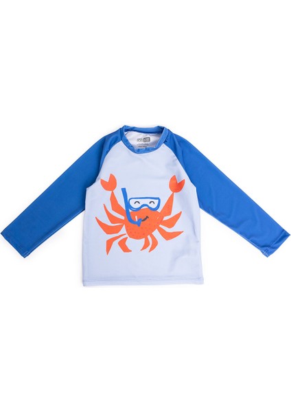 Erkek Bebek Uv Koruma Mayo Bisiklet Yaka Yarım Kol Yengeç Desen Süprem Kumaş