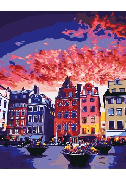 - Kanvas Renkli Evler Sayılarla Boyama Seti Kasnaklı