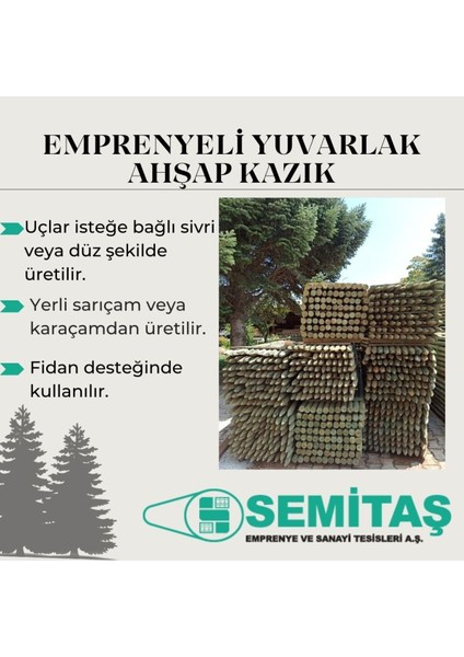 Emprenyeli Ahşap Direk Herek Kazık (Bağ Kazığı) 5 Çap 150CM 5 Li Paket