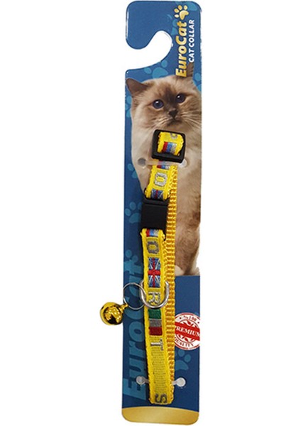 Bayrak Desenli Çıngıraklı Kedi Boyun Tasması Sarı Bstmy