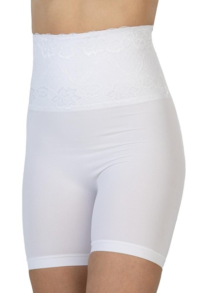 Beyaz Mı Emay 2091 Önü Dantelli Yüksek Bel Boxer Korse