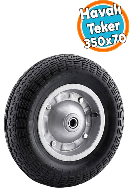 El Arabası Tekeri Yük Taşıma Siboplu Bilyeli Rulmanlı Havalı Dublex 350X70 mm Çelik Jant Tekerlek