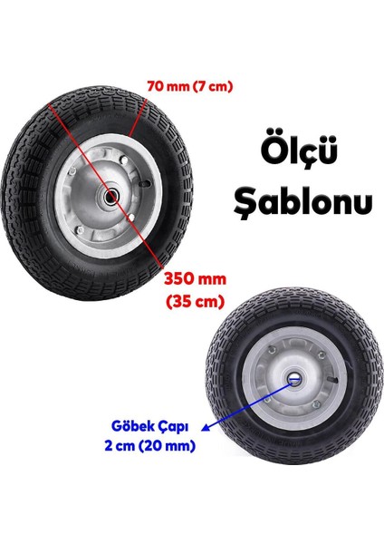 El Arabası Tekeri Yük Taşıma Siboplu Bilyeli Rulmanlı Havalı Dublex 350X70 mm Çelik Jant Tekerlek