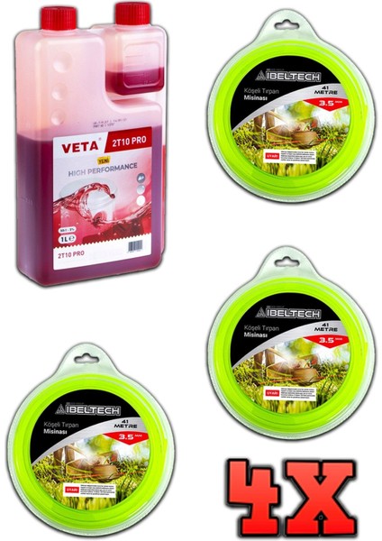 3 Adet 6 Köşe 3.5 mm 41 Metre Tırpan Misinası ve 1 Litre 2 T Yağ Sağlam Dayanıklı Misi