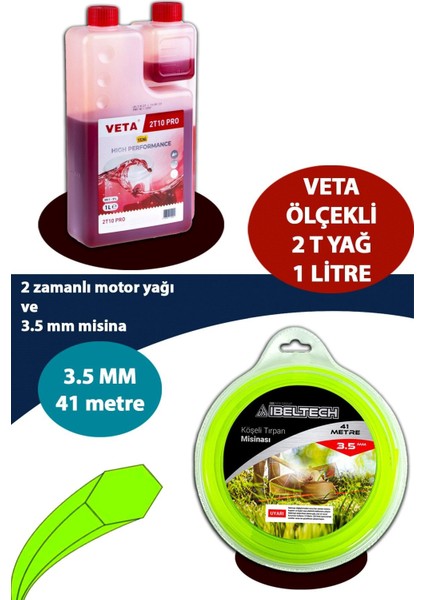 3 Adet 6 Köşe 3.5 mm 41 Metre Tırpan Misinası ve 1 Litre 2 T Yağ Sağlam Dayanıklı Misi