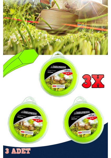 3 Adet 6 Köşe 3.5 mm 41 Metre Tırpan Misinası ve 1 Litre 2 T Yağ Sağlam Dayanıklı Misi