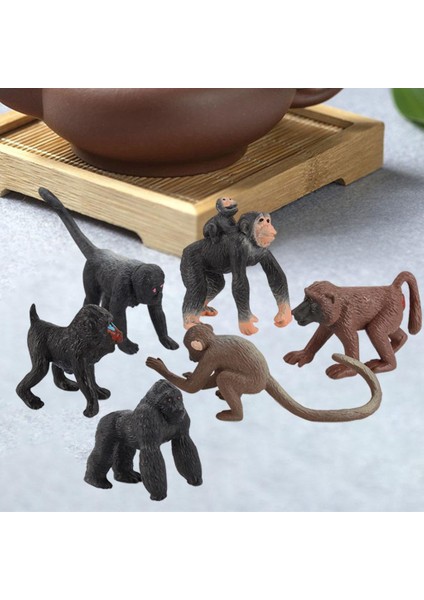 6x Şempanze Heykelcik Orangutan Üstü Dekorasyon Minyatür (Yurt Dışından)