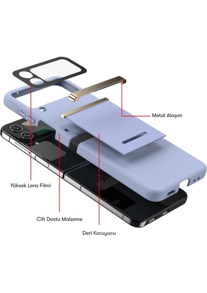 Samsung Galaxy Z Flip 4 Kılıf Belt Flip Kapak - Lacivert Ynsmr