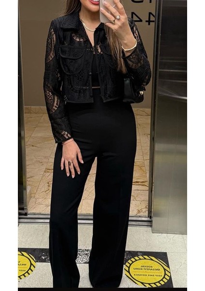 Lüx Kalite Vatkalı Dantel Tasarım Ceket Gömlek Siyah fiyatları