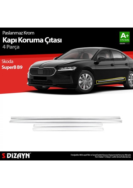 Paspasgaraji Skoda Superb B9 Krom Kapı Koruma Çıtası 2024 Üzeri A+ Kalite