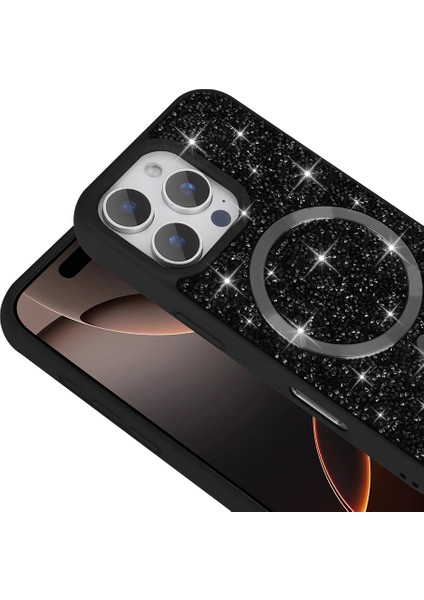 iPhone 16 Pro Max Kılıf Pırlanta Tasarımlı M-safe Şarj Özellikli Zore Mozaik Silikon Kapak + Hayalet Ekran Koruyucu