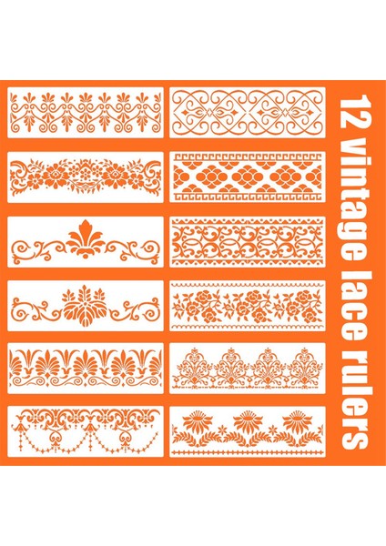 12 Adet Çiçek Sınır Şablonları Dıy Craft Şablonları Için Yeniden Kullanılabilir, 12X3.9IN (Yurt Dışından) fırsatları