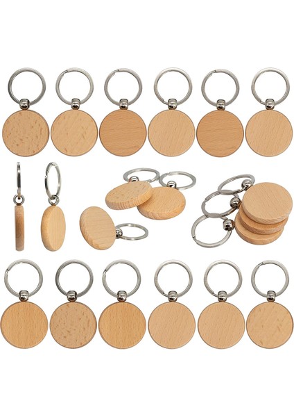 50 Parça Ahşap Oyma Boş Ahşap Boş Anahtarlık (Yuvarlak) (Yurt Dışından)