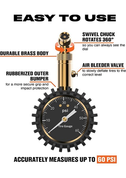Lastik Basıncı Göstergesi - (0-60 Psı) Ağır Hizmet, Parlak Kadranla Doğru (Yurt Dışından) modelleri