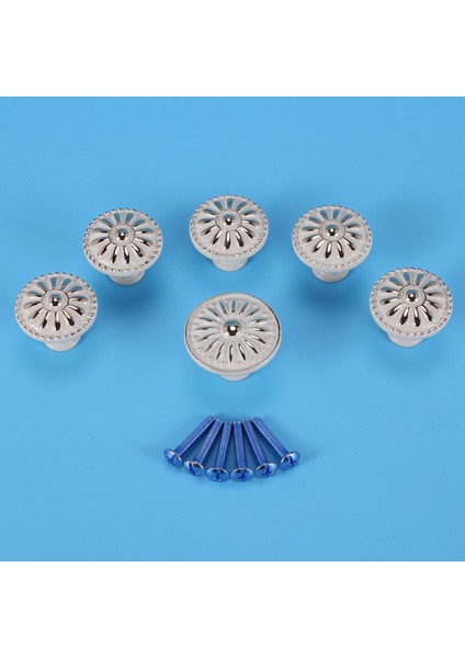 Adet Dolap Kolları 22MM Yuvarlak Vintage Çekmece Topuzu Antika Çiçek Dolap Mutfak Dresser Çekme Kolları (Beyaz) (Yurt Dışından) indirimleri