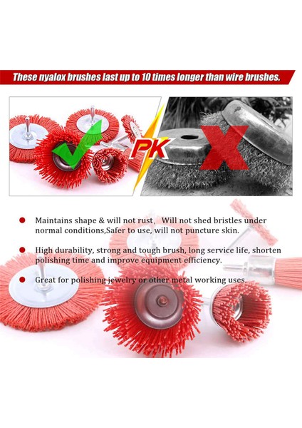 12 Adet Naylon Filament Aşındırıcı Tel Fırça Tekerleği ve Fincan Fırça Seti, 1/4 Inç, 6 Boyutlu Naylon Set Mükemmel (Yurt Dışından) modelleri